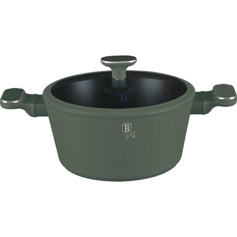 Product image of Casserole with lid 24cm. Part of the Matte Green Collection . Features: • Material: forged aluminum with non-stick titanPro coating • Casserole with lid Ø24*11,8 cm 4,1L • Color: matt green REGISTERED DESIGN BY BERLINGE.... (Studio view). Official Berlinger Haus product, boosted by Promintra sl.