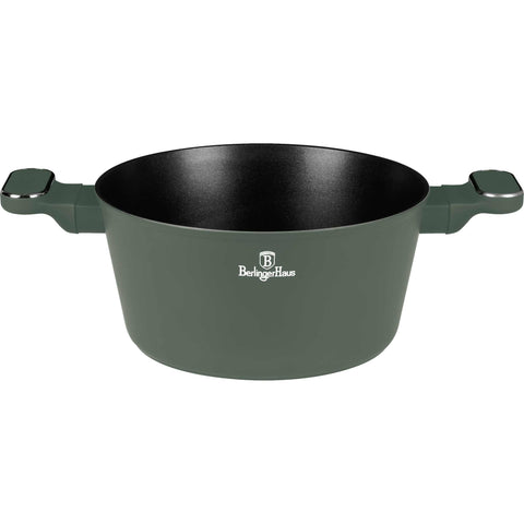 Product image of Casserole with lid 24cm. Part of the Matte Green Collection . Features: • Material: forged aluminum with non-stick titanPro coating • Casserole with lid Ø24*11,8 cm 4,1L • Color: matt green REGISTERED DESIGN BY BERLINGE.... (Studio view). Official Berlinger Haus product, boosted by Promintra sl.