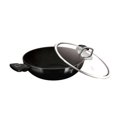 BH/8219, Wok com tampa 30cm, Preto brilhante, Wok de 30cm com tampa, Wok, Wok com tampa, Conjunto de utensílios de cozinha, Cozinha