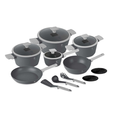BH/8245, joc d'utensilis de cuina de 15 peces, gris mat, joc d'utensilis de cuina de 15 peces, joc d'utensilis de cuina, olles, joc d'olles, olles i paelles, joc d'olles i paelles, joc, eines de cuina, cuina,