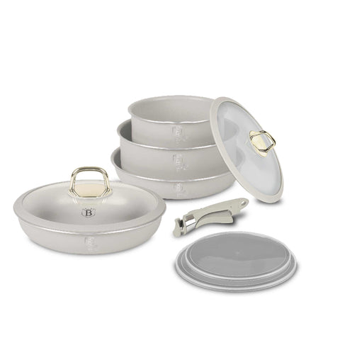 BH/8253, joc d'utensilis de cuina de 9 peces, crema mat, joc d'utensilis de cuina de 9 peces, mànec de clic, utensilis de cuina intel·ligents, joc d'estris de cuina, olles i paelles, joc d'olles i paelles, joc, clic, cuina,