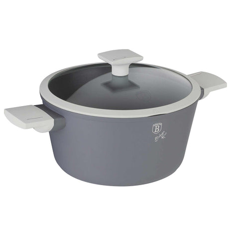 Product image of Casserole with lid 24cm. Part of the Aspen Collection . Features: • Material: forged aluminum with grey titan non-stick coating • Casserole with lid Ø24*11,8 cm 4,1L • Color: matt grey REGISTERED DESIGN BY BERLING.... (Studio view). Official Berlinger Haus product, boosted by Promintra sl.