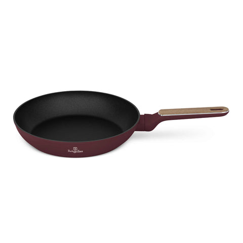 Product image of Frypan 28cm. Part of the Leonardo Nordic Collection . Features: • Material: forged aluminum with non-stick titanPro coating • Frypan Ø28*5,2 cm 2,4L • Color: matt bordeaux, wooden REGISTERED DESIGN BY BERLINGER .... (Studio view). Official Berlinger Haus product, boosted by Promintra sl.