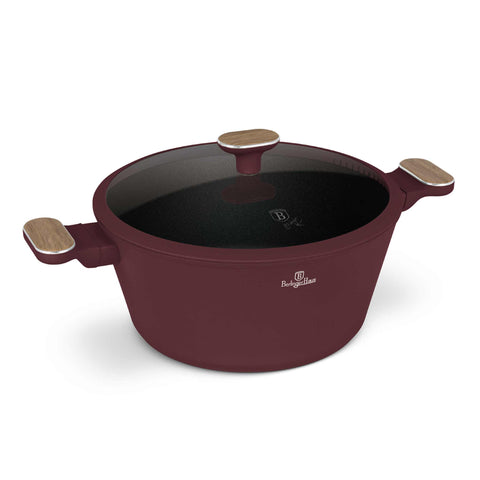 Product image of Casserole with lid 28cm. Part of the Leonardo Nordic Collection . Features: • Material: forged aluminum with non-stick titanPro coating • Casserole with lid Ø28*13 cm 6,3L • Color: matt bordeaux, wooden REGISTERED DESIGN BY.... (Studio view). Official Berlinger Haus product, boosted by Promintra sl.