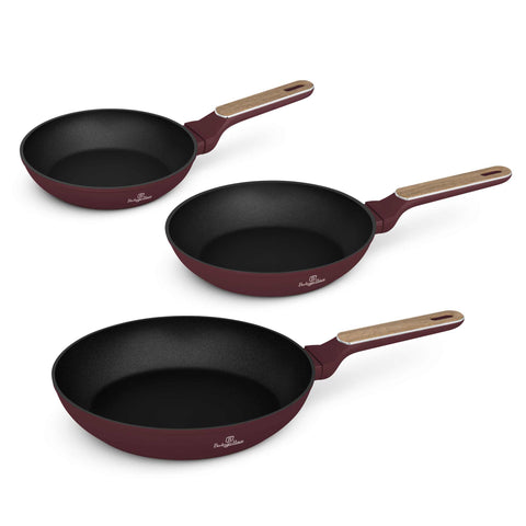 Product image of 3pcs frypan set. Part of the Leonardo Nordic Collection . Features: • Material: forged aluminum with non-stick titanPro coating • Include: • Frypan Ø20*4,5 cm 1,0L • Frypan Ø24*4,8 cm 1,7L • Frypan Ø28*5,2 cm 2,4L •.... (Studio view). Official Berlinger Haus product, boosted by Promintra sl.