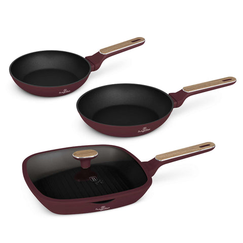 BH/8304, conjunto de 4 frigideiras, cor bordô fosco, madeira, conjunto de 4 frigideiras, novo design de cabo, frigideira, conjunto de frigideiras, frigideira, conjunto de frigideiras, frigideira grill, utensílios de cozinha, cozinha