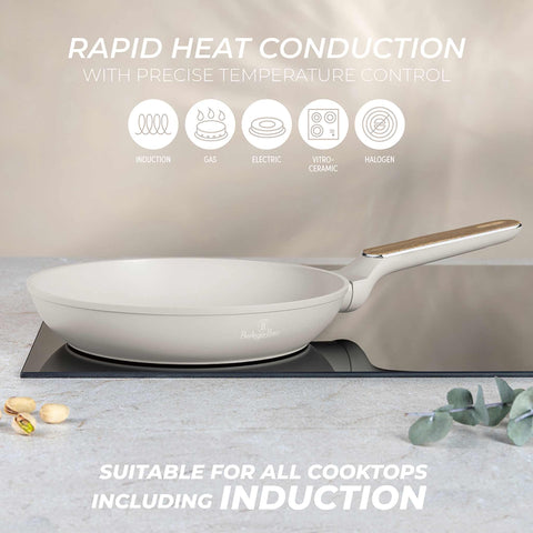 BH/8308, Sartén 24cm, Crema Mate, Madera, Sartén 24cm, Nuevo diseño de mango, Sartén, Utensilios de cocina, Cocina, Sartenes