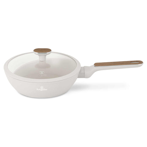 BH/8314, Deep frypan with lid 24cm, matt-cream,wooden, 24 cm deep frypan, frypan, deep frypan, deep frypan with lid, frying pan, cookware, cooking