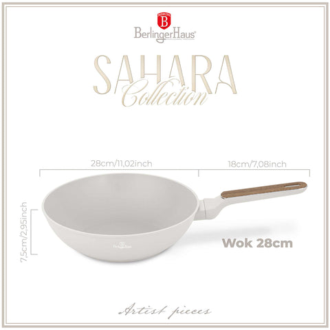 BH/8315, Wok 28cm, Crema Mate, Madera, Wok 28 cm, Nuevo diseño de mango, Wok, Batería de cocina, Cocina, Sartenes