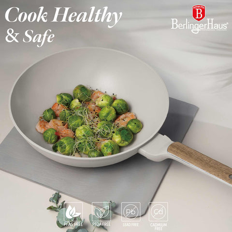 BH/8315, Wok 28cm, Crema Mate, Madera, Wok 28 cm, Nuevo diseño de mango, Wok, Batería de cocina, Cocina, Sartenes