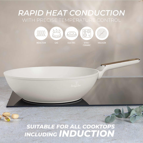 BH/8315, Wok 28cm, Crema Mate, Madera, Wok 28 cm, Nuevo diseño de mango, Wok, Batería de cocina, Cocina, Sartenes