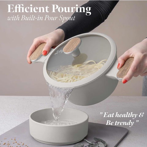 BH/8319, Casserole with lid 20cm, matt-cream,wooden, 20 cm casserole, casserole, pot, casserole with lid, cookware, cooking