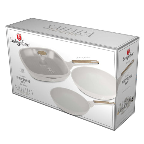 BH/8323, 4pcs frypan set, matt-cream,wooden, 4 pcs pan set, frypan, frypan set, frying pan, frying pan set, grill pan, cookware, cooking