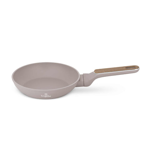 Product image of Frypan 20cm. Part of the Taupe Nordic Collection . Features: • Material: forged aluminum with non-stick titanPro coating • Frypan Ø20*4,5 cm 1,0L • Color: matt taupe, wooden REGISTERED DESIGN BY BERLINGER HAUS!. (Studio view). Official Berlinger Haus product, boosted by Promintra sl.