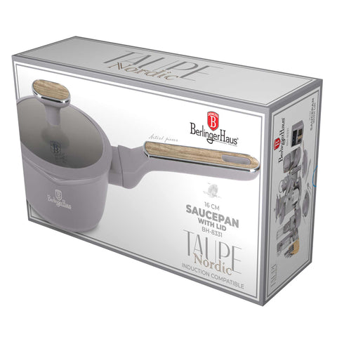 BH/8331, Sauce pan with lid 16cm, matt-taupe,wooden, 16 cm sauce pan, sauce pan, sauce pan with lid, cookware, cooking