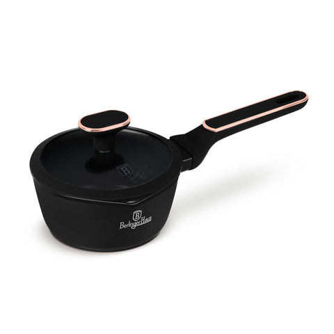 BH/8350, Caçarola de 16 cm com Tampa, Preto Fosco, Ouro Rosa, Caçarola de 16 cm, Novo Design de Alça, Caçarola, Caçarola com Tampa, Conjunto de Utensílios de Cozinha
