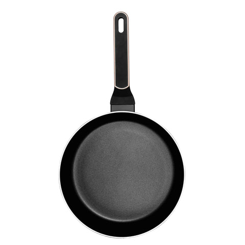 Product image of Flip frypan 26cm. Part of the Black Rose Collection . Features: • Material: stamp aluminum with non-stick titanPro coating • Flip frypan Ø26 cm 2,8L • Color: matt black- rose gold REGISTERED DESIGN BY BERLINGER .... (Studio view). Official Berlinger Haus product, boosted by Promintra sl.