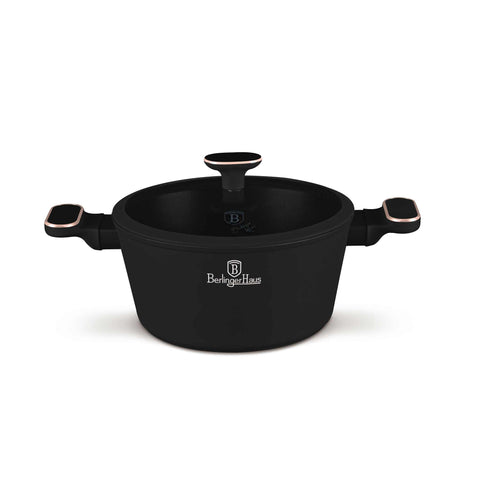 BH/8358, Caçarola de 24 cm com Tampa, Preto Fosco, Ouro Rosa, Caçarola de 24 cm, Novo Design de Alça, Caçarola, Panela, Caçarola com Tampa, Conjunto de Utensílios de Cozinha