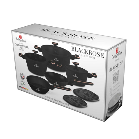 BH/8362, 10pcs cookware set, matt-black,rose-gold, 10 pcs cookware set, cookware set, pots and pans, pot and pan set, set, cooking, cookware