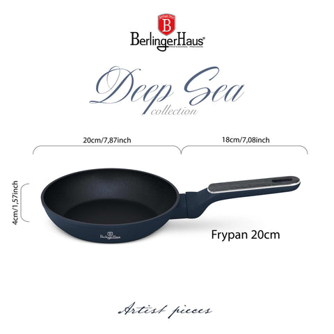 BH/8364, Sartén 20cm, Azul Mate, Madera Gris, Sartén 20 cm, Nuevo diseño de mango, Sartén, Utensilios de cocina, Cocina, Sartenes