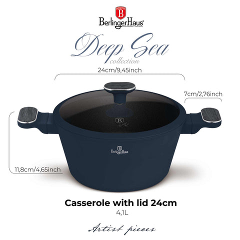 BH/8377, Cassola amb tapa 24cm, Blau Mate, Fusta Gris, Cassola 24 cm, Nou disseny de mango, Cassola, Olla, Cassola amb tapa, Bateria de cuina, Cuina