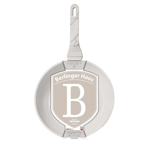 Product image of Frypan 28cm. Part of the Sahara Marble Collection . Features: • Material: forged aluminum with non-stick titanPro coating • Frypan Ø28*5,2 cm 2,4L • Color: matt cream, marble REGISTERED DESIGN BY BERLINGER HAUS!. (Studio view). Official Berlinger Haus product, boosted by Promintra sl.
