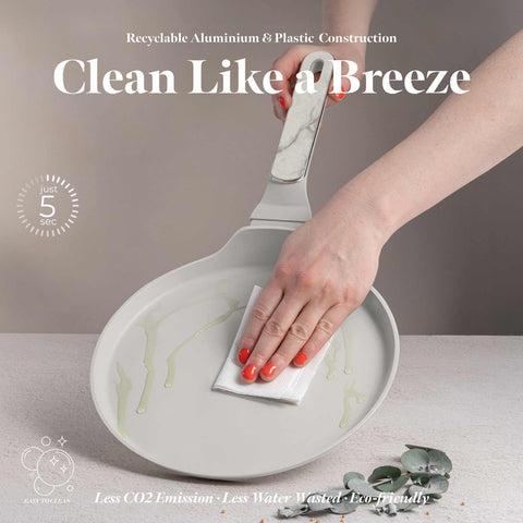 Product image of Pancake pan 25cm. Part of the Sahara Marble Collection . Features: • Material: forged aluminum with non-stick titanPro coating • Pancake pan Ø25*2,2 cm • Color: matt cream, marble REGISTERED DESIGN BY BERLINGER HAUS!. (Studio view). Official Berlinger Haus product, boosted by Promintra sl.