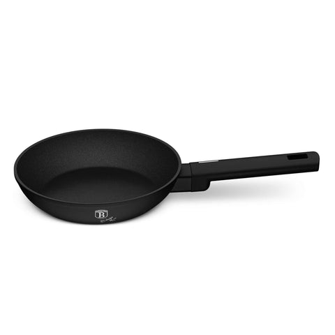Product image of Frypan 20cm. Part of the Matte Black Collection . Features: • Material: forged aluminum with non-stick titanPro coating • Frypan Ø20*4,5 cm 1,0L • Color: black- silver. (Studio view). Official Berlinger Haus product, boosted by Promintra sl.
