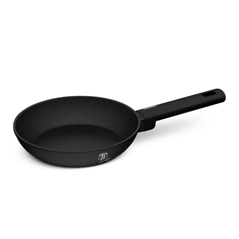 Product image of Frypan 20cm. Part of the Matte Black Collection . Features: • Material: forged aluminum with non-stick titanPro coating • Frypan Ø20*4,5 cm 1,0L • Color: black- silver. (Studio view). Official Berlinger Haus product, boosted by Promintra sl.