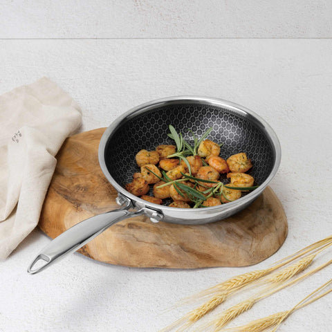 Product image of Frypan 20cm. Part of the Eternal Collection . Features: • Material: stainless steel with laser-cut surface • Size: 20*4,5 cm 1,0L REGISTERED DESIGN BY BERLINGER HAUS!. (Studio view). Official Berlinger Haus product, boosted by Promintra sl.