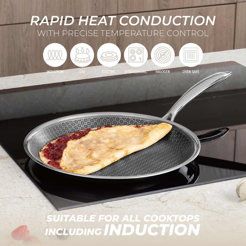 Product image of Pancake pan 26cm. Part of the Eternal Collection . Features: • Material: stainless steel with laser-cut surface • Size: 26*2 cm REGISTERED DESIGN BY BERLINGER HAUS!. (Studio view). Official Berlinger Haus product, boosted by Promintra sl.