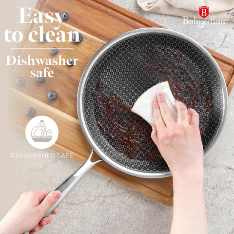 Product image of Pancake pan 26cm. Part of the Eternal Collection . Features: • Material: stainless steel with laser-cut surface • Size: 26*2 cm REGISTERED DESIGN BY BERLINGER HAUS!. (Studio view). Official Berlinger Haus product, boosted by Promintra sl.