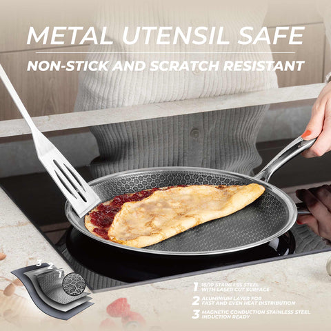Product image of Pancake pan 26cm. Part of the Eternal Collection . Features: • Material: stainless steel with laser-cut surface • Size: 26*2 cm REGISTERED DESIGN BY BERLINGER HAUS!. (Studio view). Official Berlinger Haus product, boosted by Promintra sl.