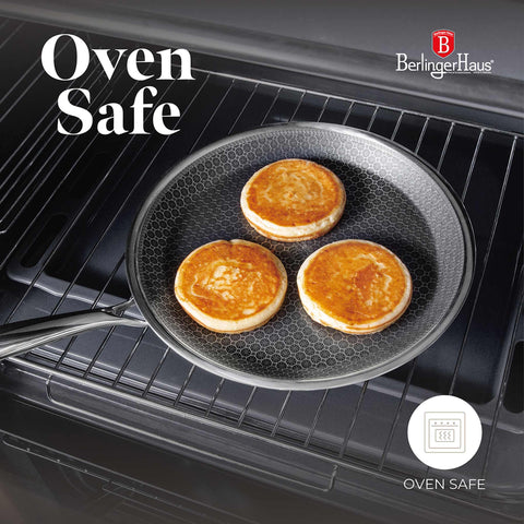 Product image of Pancake pan 26cm. Part of the Eternal Collection . Features: • Material: stainless steel with laser-cut surface • Size: 26*2 cm REGISTERED DESIGN BY BERLINGER HAUS!. (Studio view). Official Berlinger Haus product, boosted by Promintra sl.