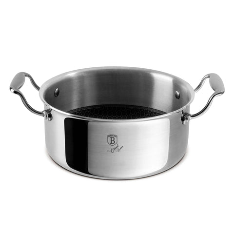 Product image of Casserole with lid 20cm. Part of the Eternal Collection . Features: • Material: stainless steel with laser-cut surface • Size: 20*9,5 cm 2,7L REGISTERED DESIGN BY BERLINGER HAUS!. (Studio view). Official Berlinger Haus product, boosted by Promintra sl.