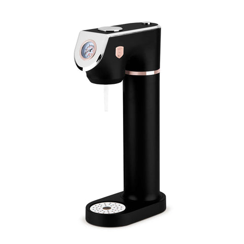 Product image of Soda maker with 2bottles and barometer universal CO2cylinders size. Part of the Black Rose Collection . Features: • Material: stainless steel, pp • Size: 43,5*22*12 cm • 2 pcs pp bottle with cup: 1,0L and 0,5L • Universal, standard CO2 cylinders size (not inclu.... (Studio view). Official Berlinger Haus product, boosted by Promintra sl.