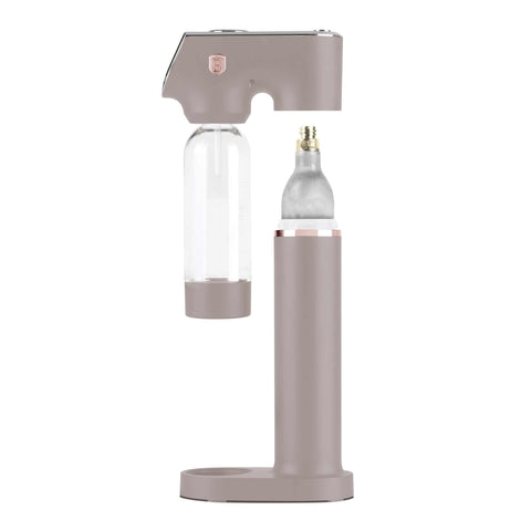 Product image of Soda maker with 2bottles and barometer universal CO2cylinders size. Part of the Taupe Collection . Features: • Material: stainless steel, pp • Size: 43,5*22*12 cm • 2 pcs pp bottle with cup: 1,0L and 0,5L • Universal, standard CO2 cylinders size (not inclu.... (Studio view). Official Berlinger Haus product, boosted by Promintra sl.
