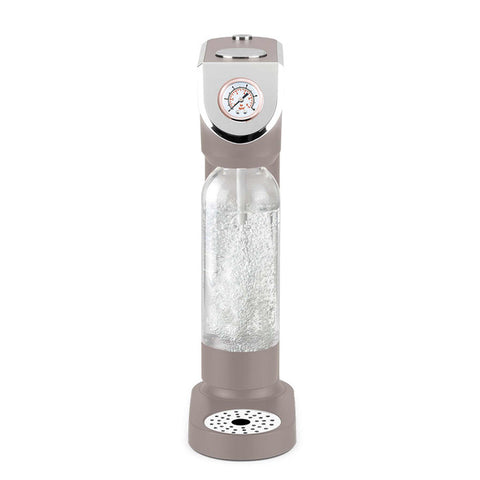 Product image of Soda maker with 2bottles and barometer universal CO2cylinders size. Part of the Taupe Collection . Features: • Material: stainless steel, pp • Size: 43,5*22*12 cm • 2 pcs pp bottle with cup: 1,0L and 0,5L • Universal, standard CO2 cylinders size (not inclu.... (Studio view). Official Berlinger Haus product, boosted by Promintra sl.