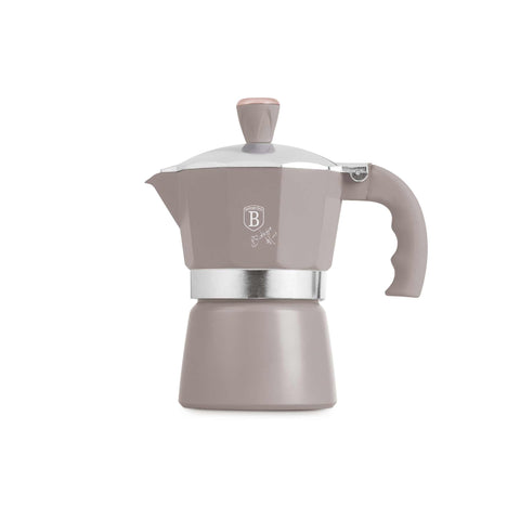 Product image of Coffee maker 3cups. Part of the Taupe Collection . Features: • Material: aluminum • Capacity: 3 cups, 150 ml • Color: matt taupe. (Studio view). Official Berlinger Haus product, boosted by Promintra sl.