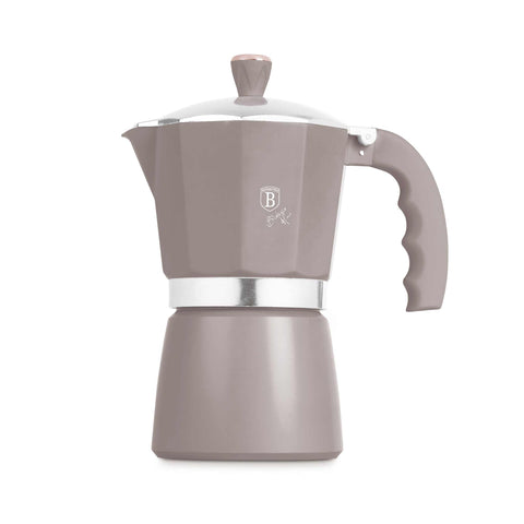 Product image of Coffee maker 9cups. Part of the Taupe Collection . Features: • Material: aluminum • Capacity: 9 cups, 450 ml • Color: matt taupe. (Studio view). Official Berlinger Haus product, boosted by Promintra sl.