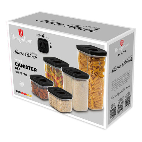 BH/8577N, joc de 5 pots, negre, joc de pots, pots de cuina, contenidors d'emmagatzematge