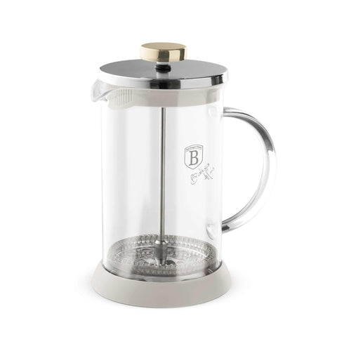 Product image of Coffee & tea plunger 800ml. Part of the Sahara Collection . Features: • Material: 18/10 stainless steel, borosilicate glass (1,8 mm) • Capacity: 800 ml • Color: matt cream. (Studio view). Official Berlinger Haus product, boosted by Promintra sl.