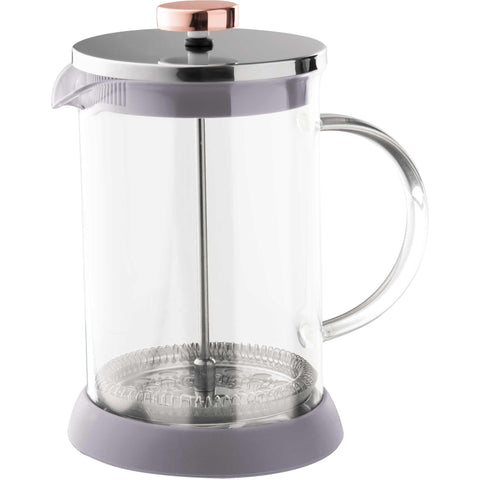 Product image of Coffee & tea plunger 600ml. Part of the Taupe Collection . Features: • Material: 18/10 stainless steel, borosilicate glass (1,8 mm) • Capacity: 600 ml • Color: matt taupe. (Studio view). Official Berlinger Haus product, boosted by Promintra sl.