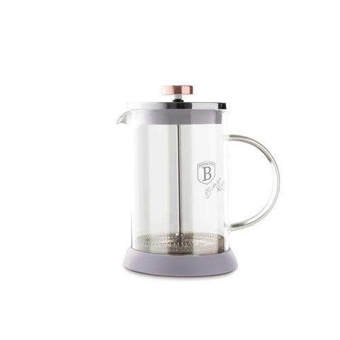 Product image of Coffee & tea plunger 600ml. Part of the Taupe Collection . Features: • Material: 18/10 stainless steel, borosilicate glass (1,8 mm) • Capacity: 600 ml • Color: matt taupe. (Studio view). Official Berlinger Haus product, boosted by Promintra sl.