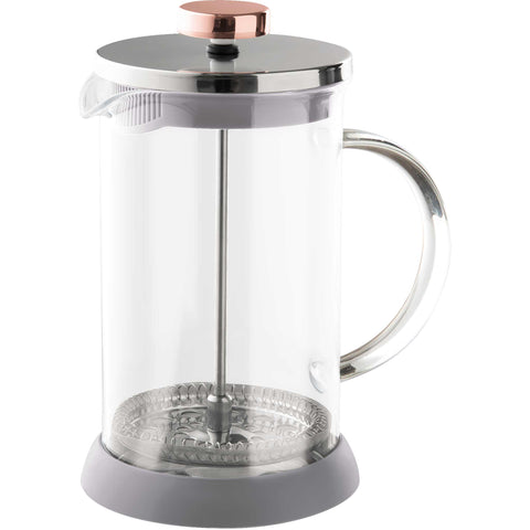 Product image of Coffee & tea plunger 800ml. Part of the Taupe Collection . Features: • Material: 18/10 stainless steel, borosilicate glass (1,8 mm) • Capacity: 800 ml • Color: matt taupe. (Studio view). Official Berlinger Haus product, boosted by Promintra sl.