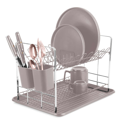 Product image of Dish rack. Part of the Taupe Collection . Features: • Material: plastic, iron • Size: 48*32*29 cm • Color: matt taupe. (Conceptual view). Official Berlinger Haus product, boosted by Promintra sl.