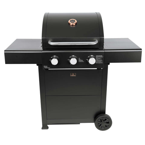 Imagem do produto: Churrasqueira a gás para exterior com 3 queimadores. Parte da linha de produtos para exterior. Características: • TAMANHO XL: Área de cozimento: 50*41,5 cm • Queimadores principais: 2,2 KW*3 • Termômetro na tampa • Tampa, painéis laterais e frontal em aço laminado a frio, painel de controle... (Vista de estúdio). Produto oficial Berlinger Haus, com o apoio da Promintra sl.