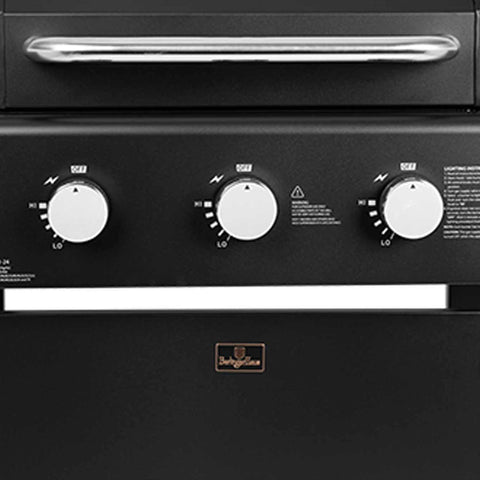 Product image of Outdoor gas barbecue grill 3burners. Part of the outdoor . Features: • XL SIZE: Cooking area: 50*41,5 cm • Main burners: 2,2 KW*3 • Thermometer in the top (lid) • Cold roll steel lid, side and front panels, control p.... (Studio view). Official Berlinger Haus product, boosted by Promintra sl.