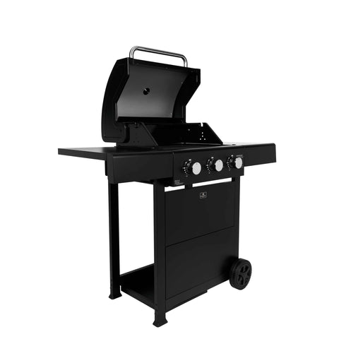 Product image of Outdoor gas barbecue grill 3burners. Part of the outdoor . Features: • XL SIZE: Cooking area: 50*41,5 cm • Main burners: 2,2 KW*3 • Thermometer in the top (lid) • Cold roll steel lid, side and front panels, control p.... (Studio view). Official Berlinger Haus product, boosted by Promintra sl.