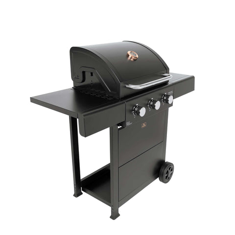 Product image of Outdoor gas barbecue grill 3burners. Part of the outdoor . Features: • XL SIZE: Cooking area: 50*41,5 cm • Main burners: 2,2 KW*3 • Thermometer in the top (lid) • Cold roll steel lid, side and front panels, control p.... (Studio view). Official Berlinger Haus product, boosted by Promintra sl.